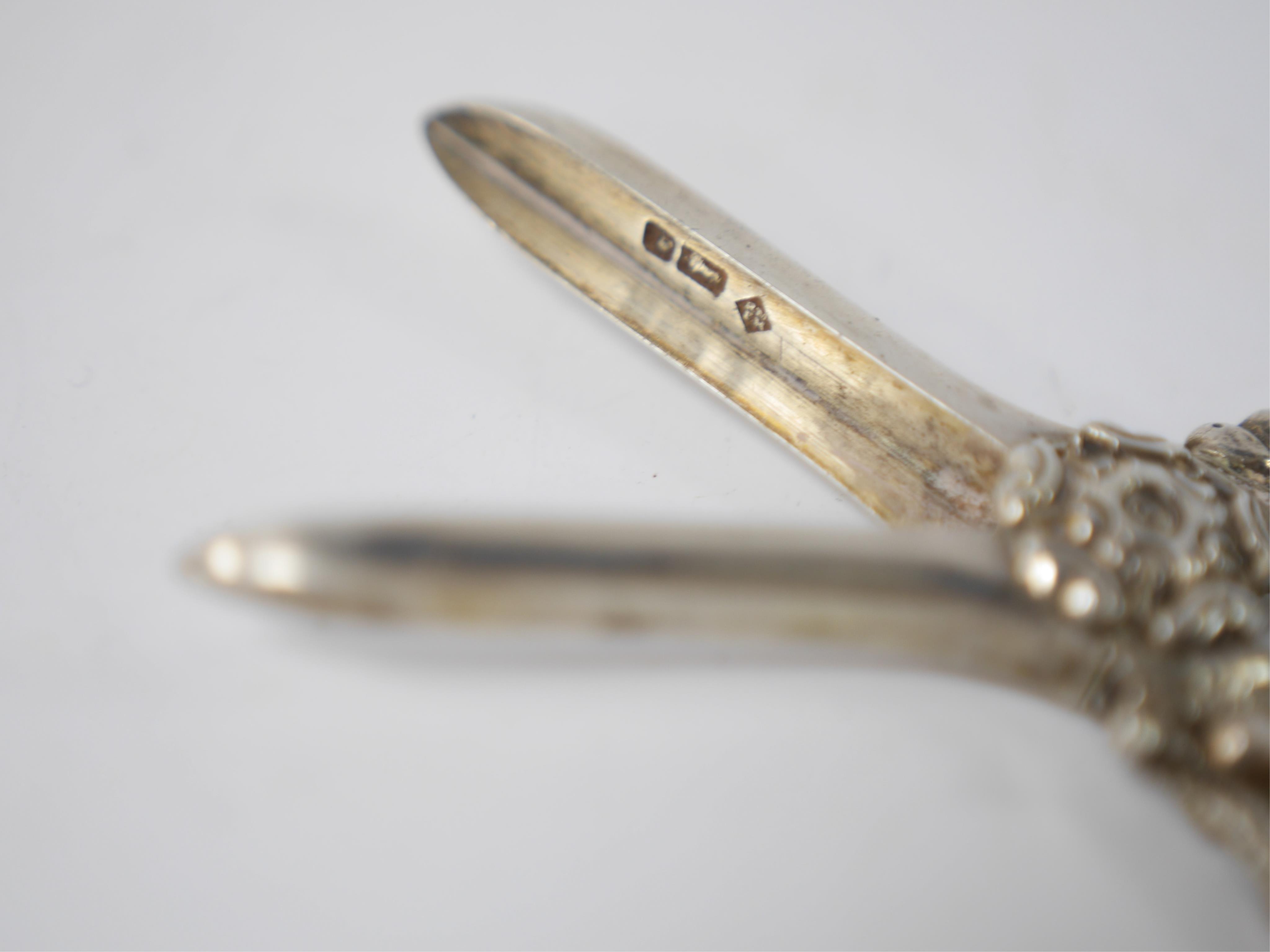 A pair of Victorian silver grape shears with fruiting vine handles, Martin, Hall & Co, Sheffield, 1884, 17.1cm. Condition - good